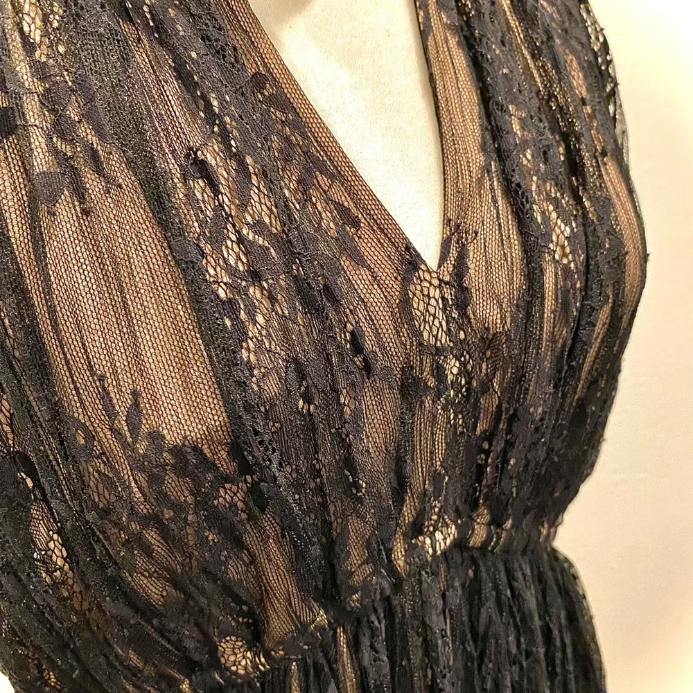 PLENTY by Tracy Reese baby doll halter dress, black lace over nude/SIZE L/NWT - Picture 2 of 8